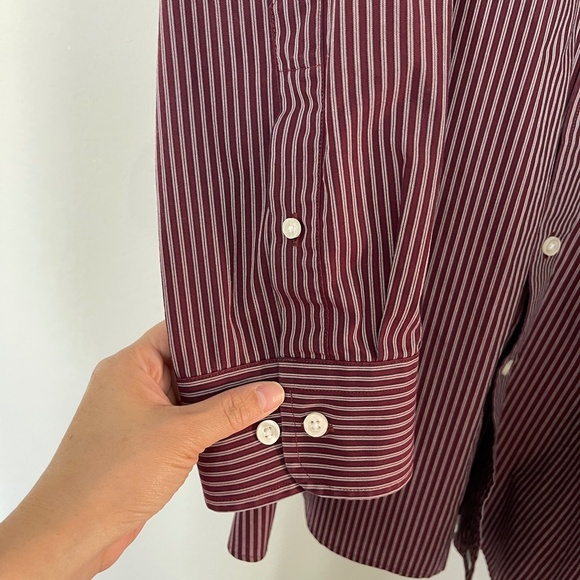 Oak Hill Men's Button Down Shirt Size 3XL Maroon & White Pinstripe Wrinkle Free - Picture 5 of 13